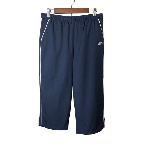 Nike Blue White Side Striped Athletic Pull-on Cropped Pants Women's Size Large - Picture 1 of 7